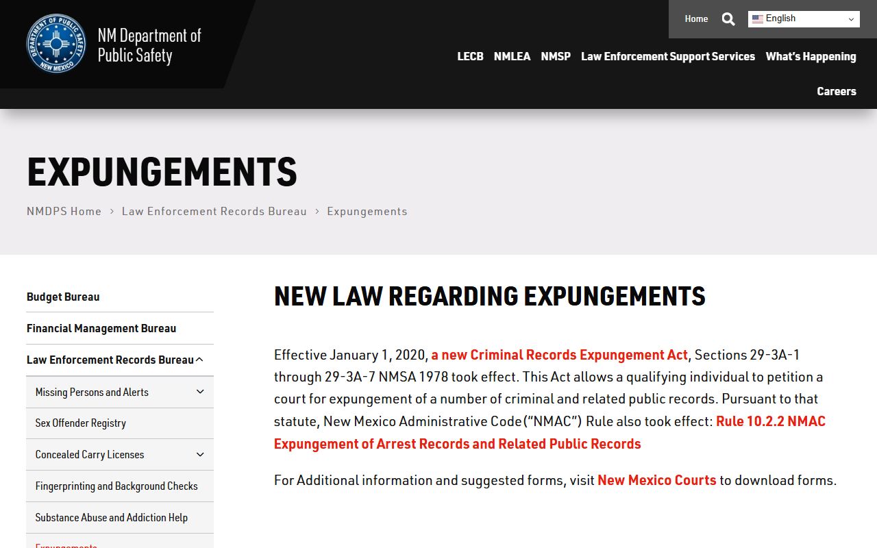 Eddy County arrest records and New Mexico DPS expungement information