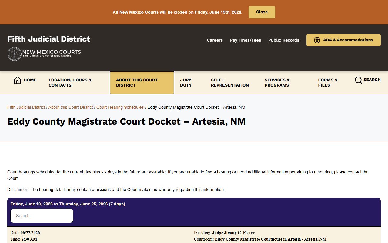 Eddy County Magistrate Court Artesia docket records