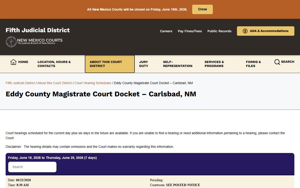 Eddy County Magistrate Court Carlsbad docket records
