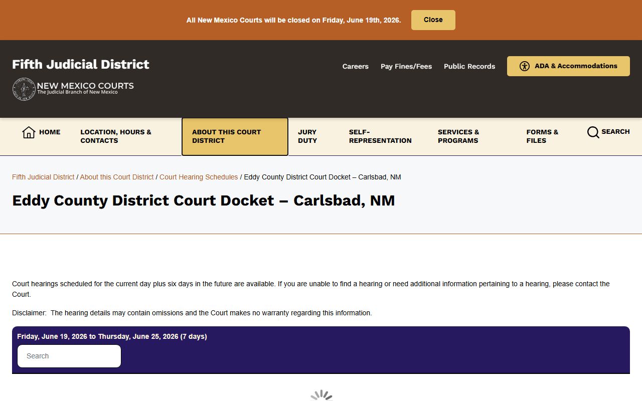 Eddy County District Court docket records