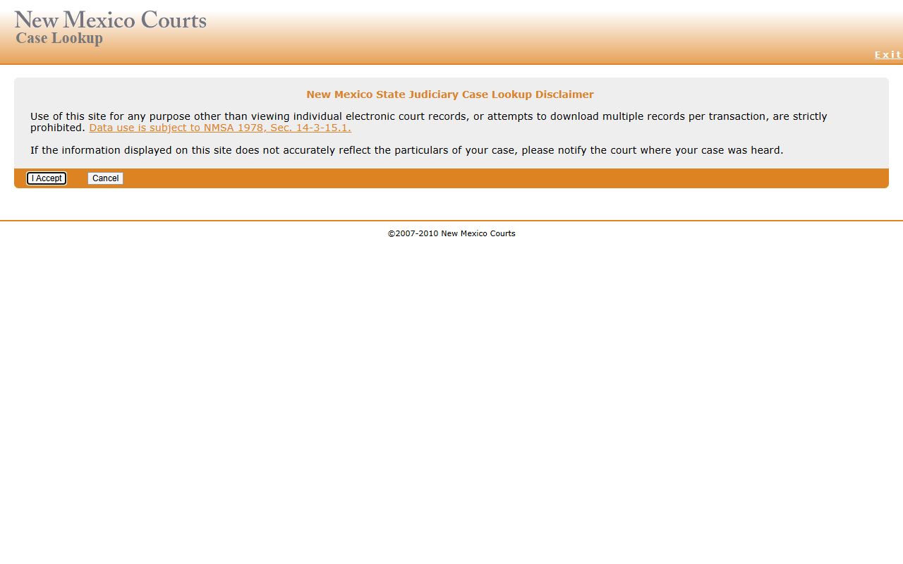Eddy County court records New Mexico Case Lookup disclaimer