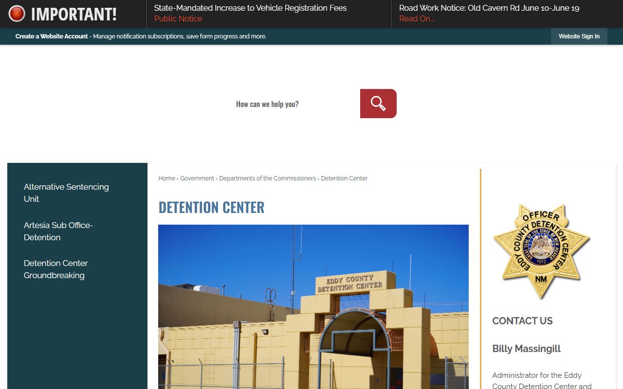 Eddy County inmate records detention center page