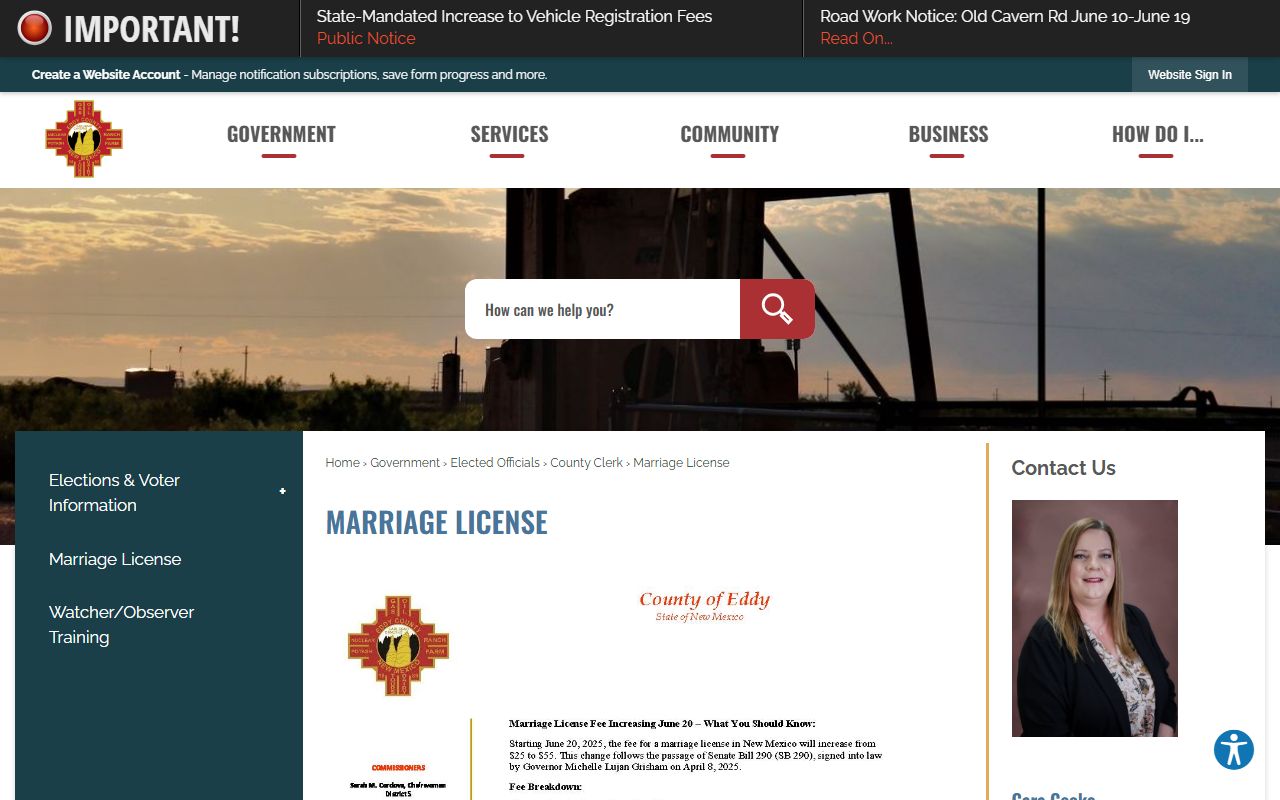 Eddy County marriage records license page