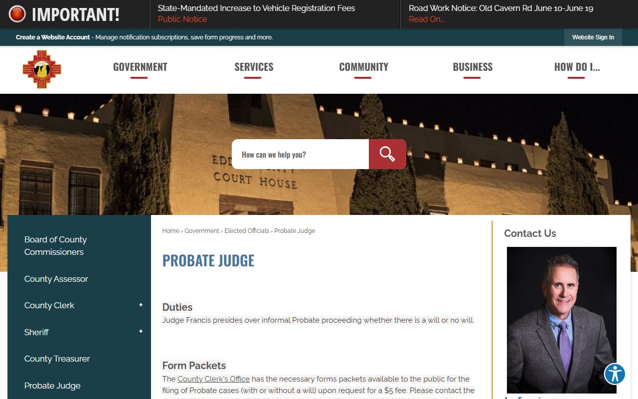 Eddy County probate records Probate Judge page