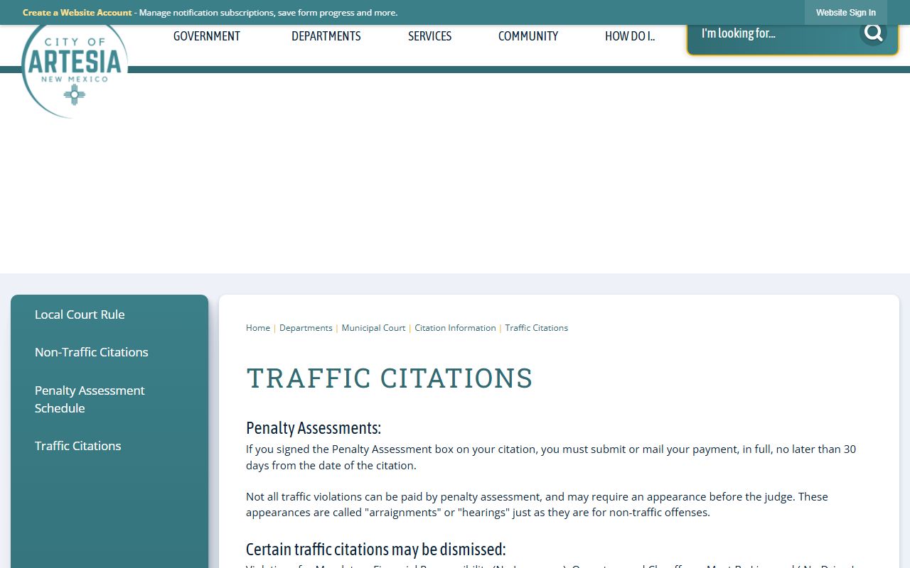 Eddy County traffic court records Artesia traffic citations page