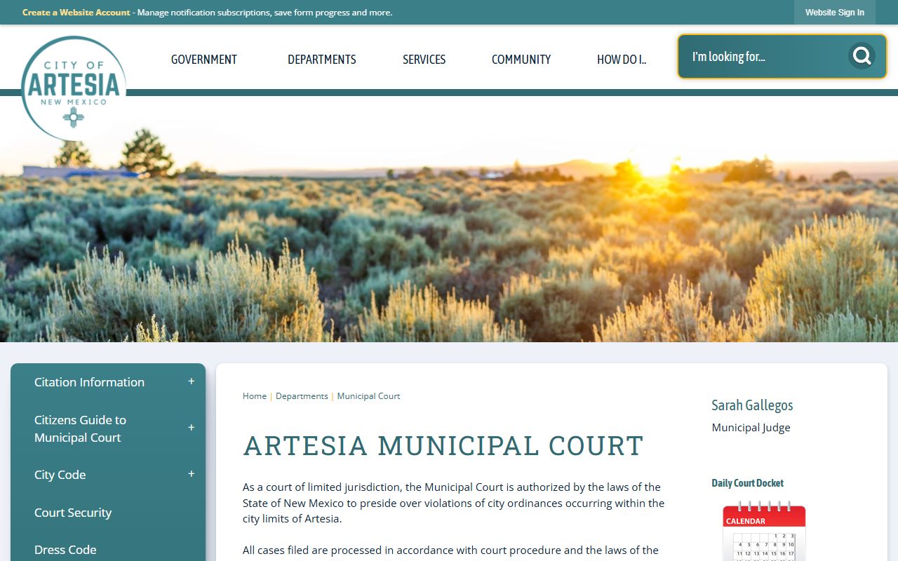 Eddy County traffic court records Artesia Municipal Court page